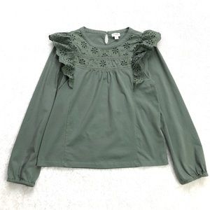 J. Crew Long-Sleeve Eyelet Ruffle Top